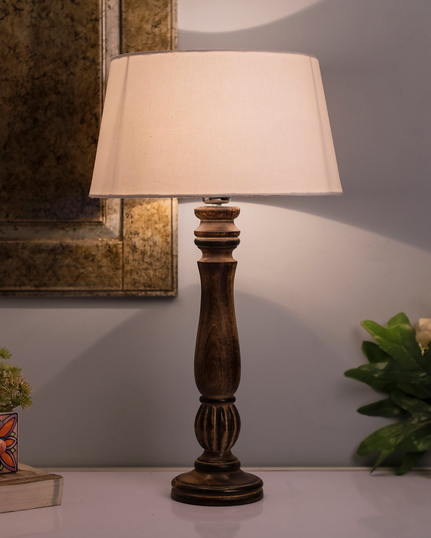 Homesake® Classic Victorian Black Wood Table Lamp with Shade for Home Decor, Living Room, Bedroom, Festive Decor