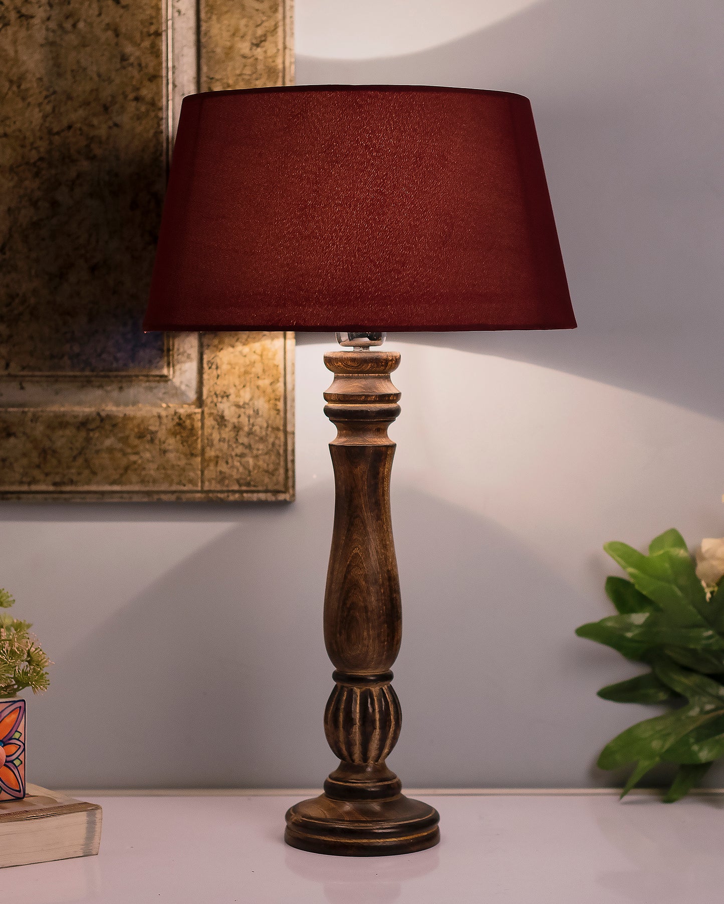 Homesake® Classic Victorian Black Wood Table Lamp with Shade for Home Decor, Living Room, Bedroom, Festive Decor