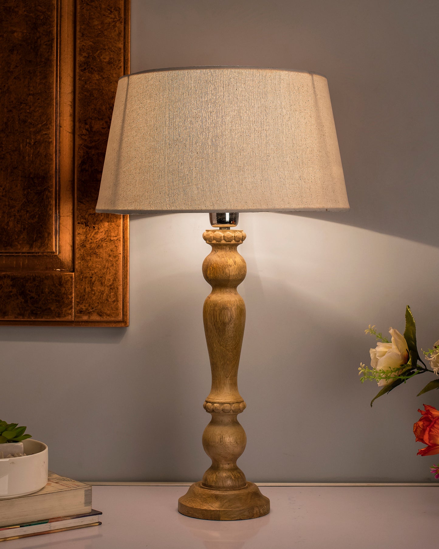 Eureka Polka Natural Wood Table Lamp With Shade