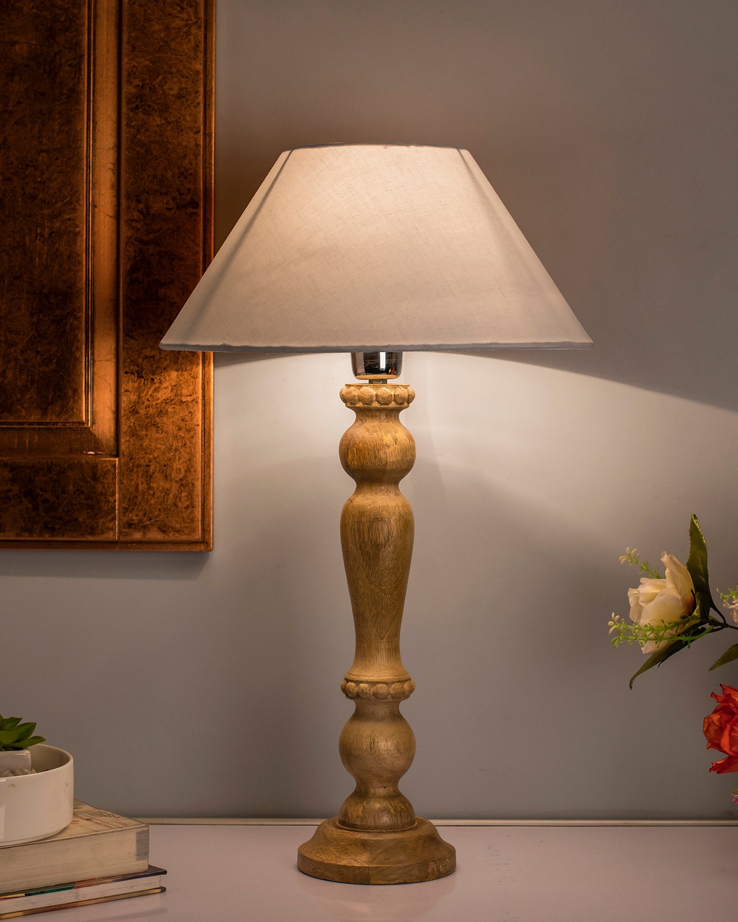 Eureka Polka Natural Wood Table Lamp With Shade