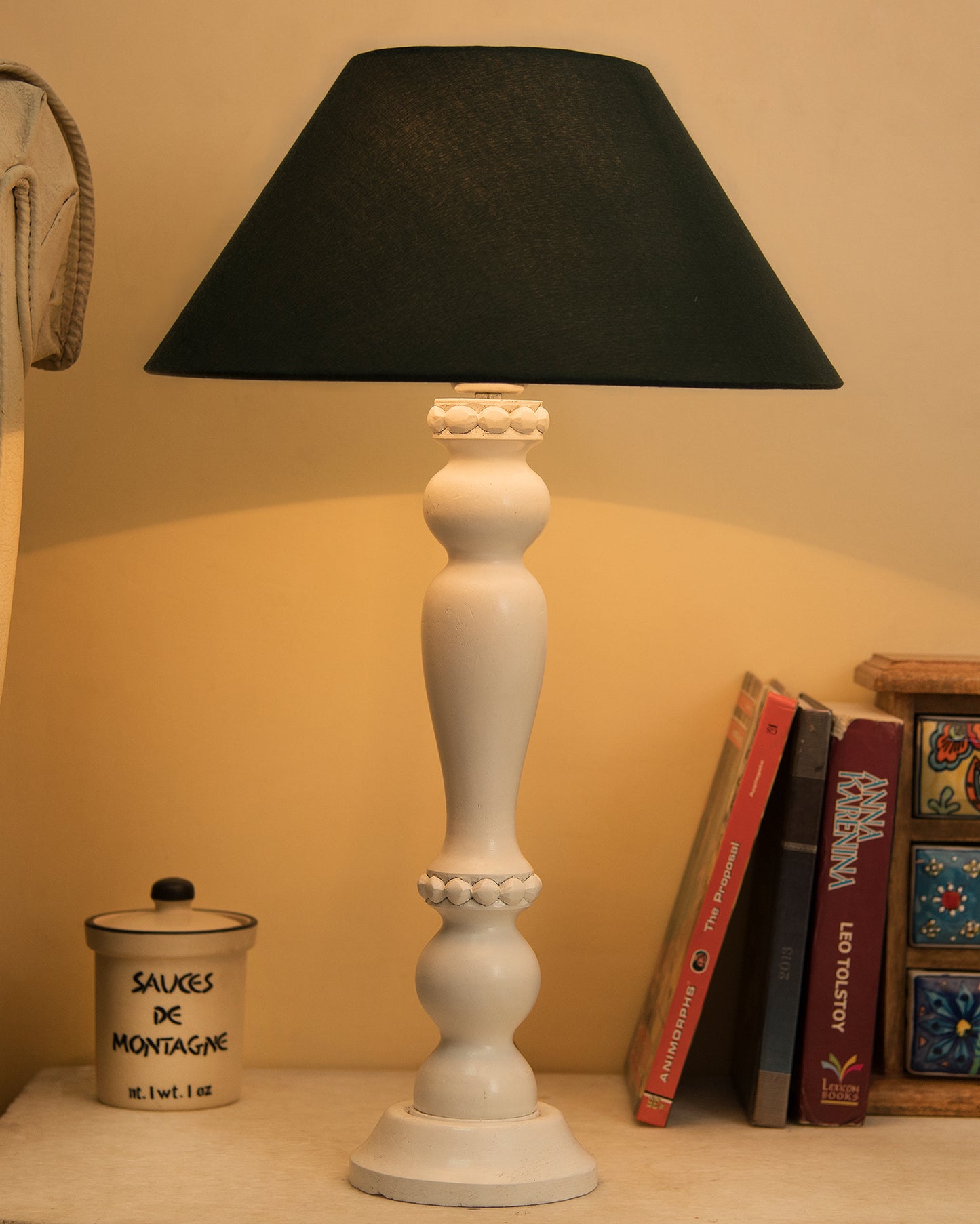 Eureka Polka White Wood Table Lamp With Shade