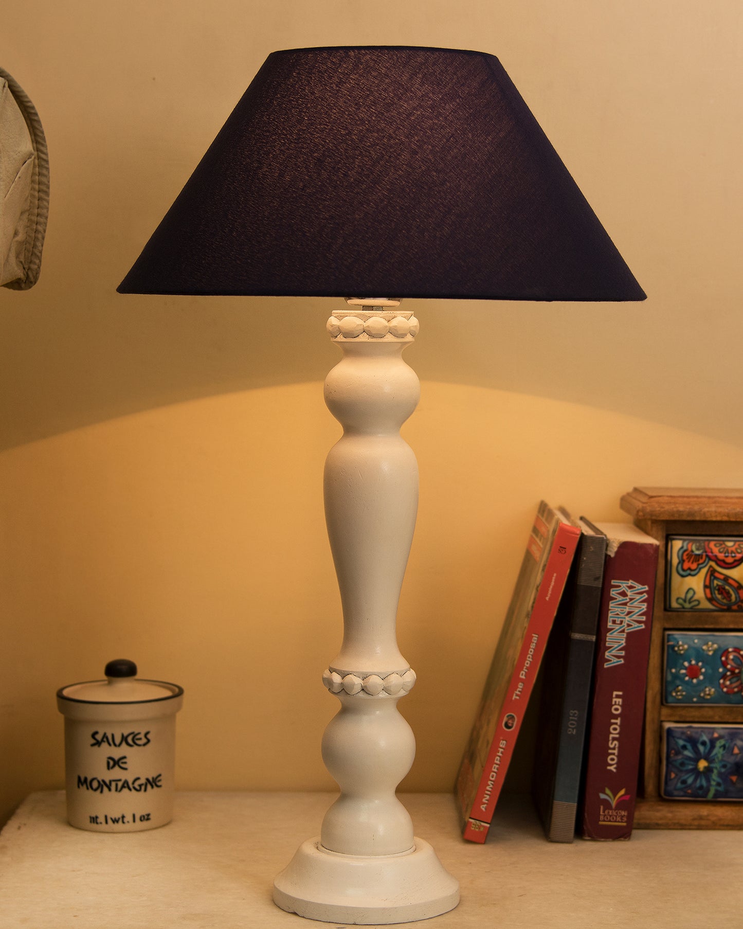 Eureka Polka White Wood Table Lamp With Shade