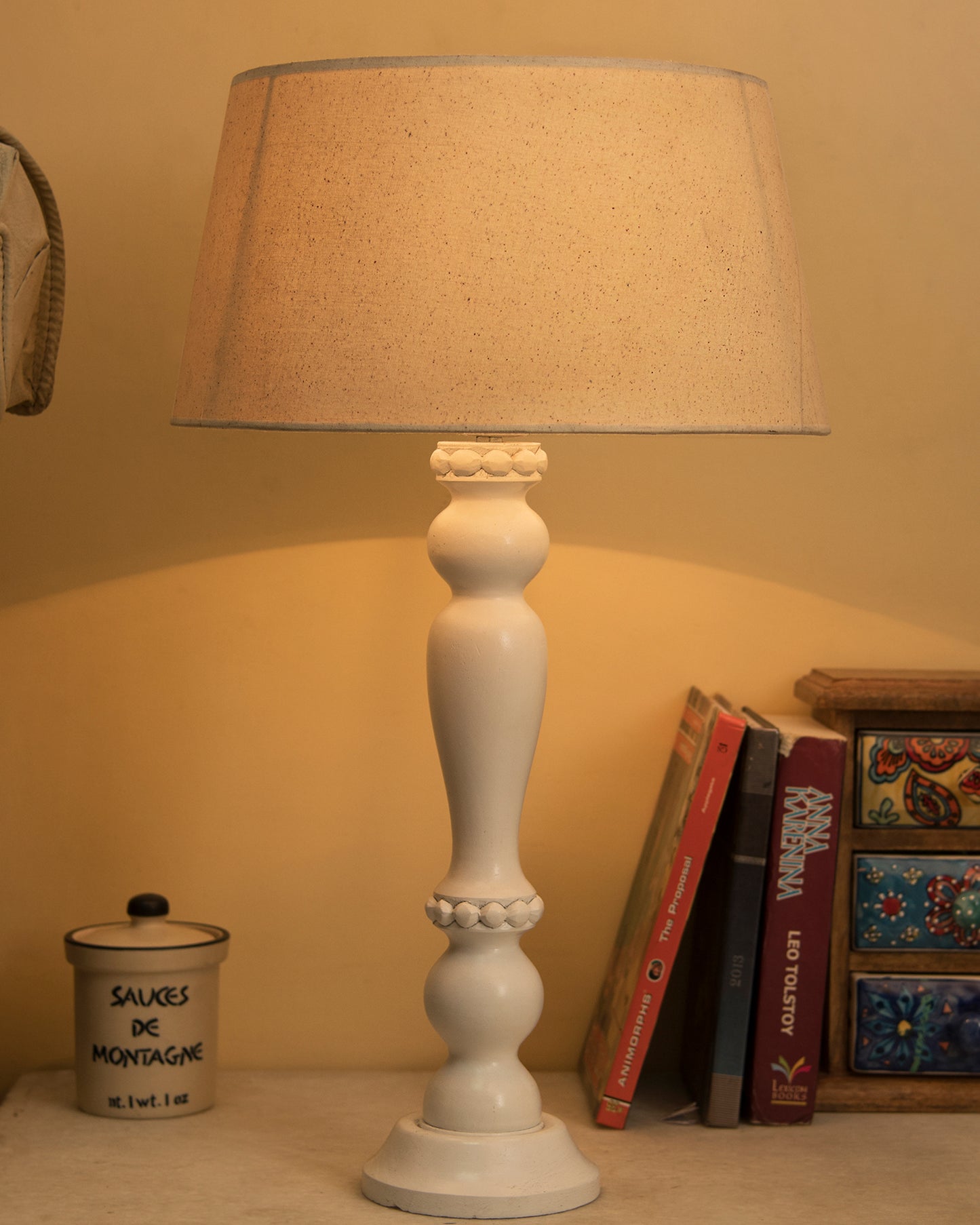 Eureka Polka White Wood Table Lamp With Shade