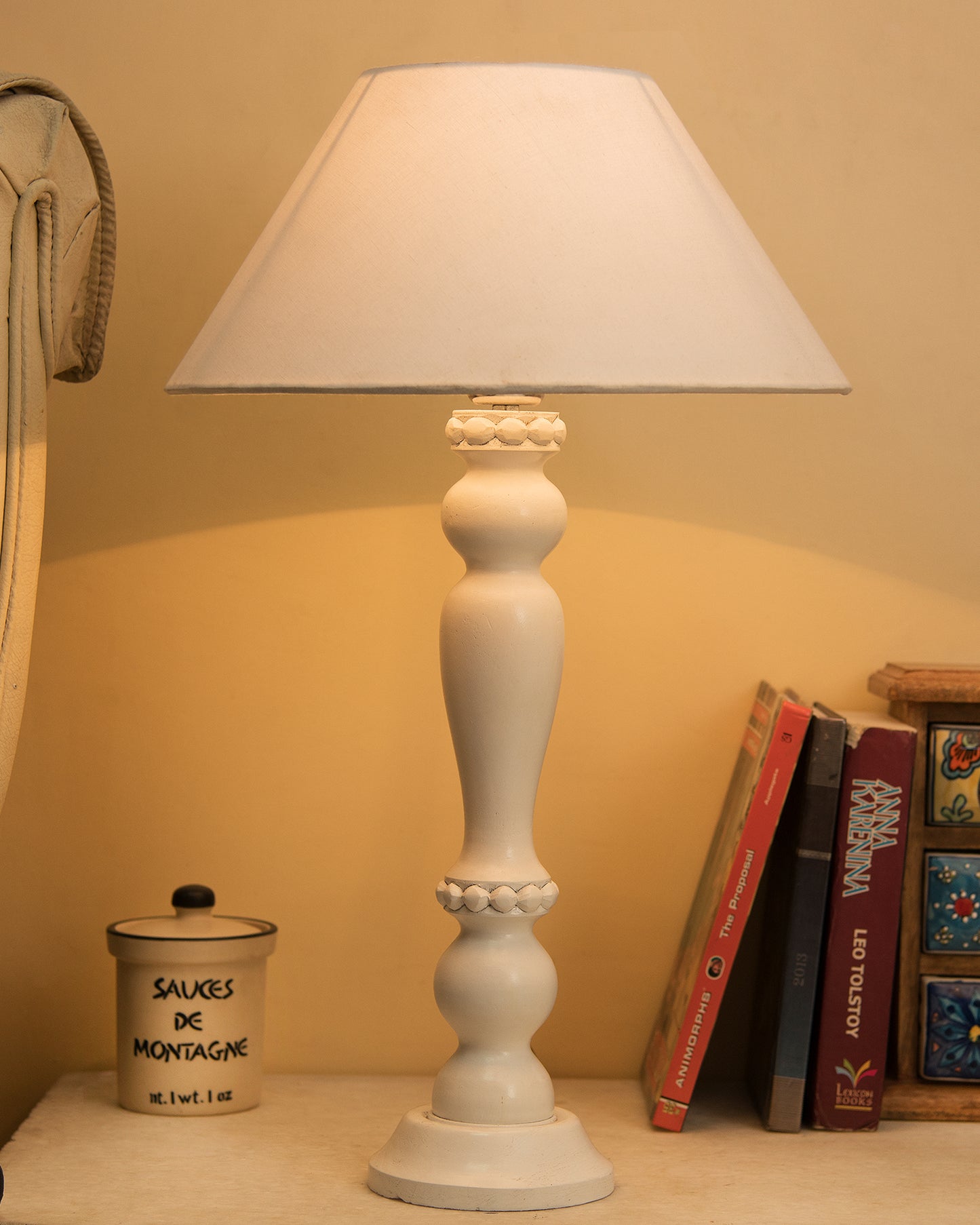 Eureka Polka White Wood Table Lamp With Shade