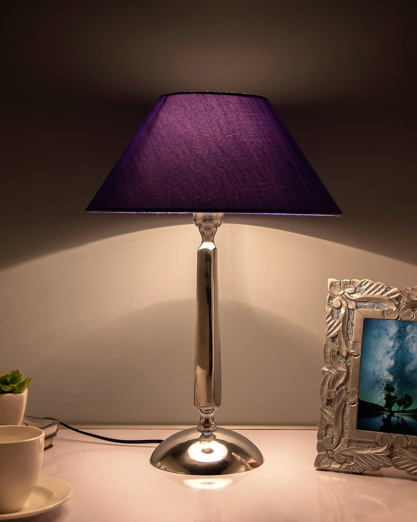 Classic Cubist Chrome Lamp With Shade