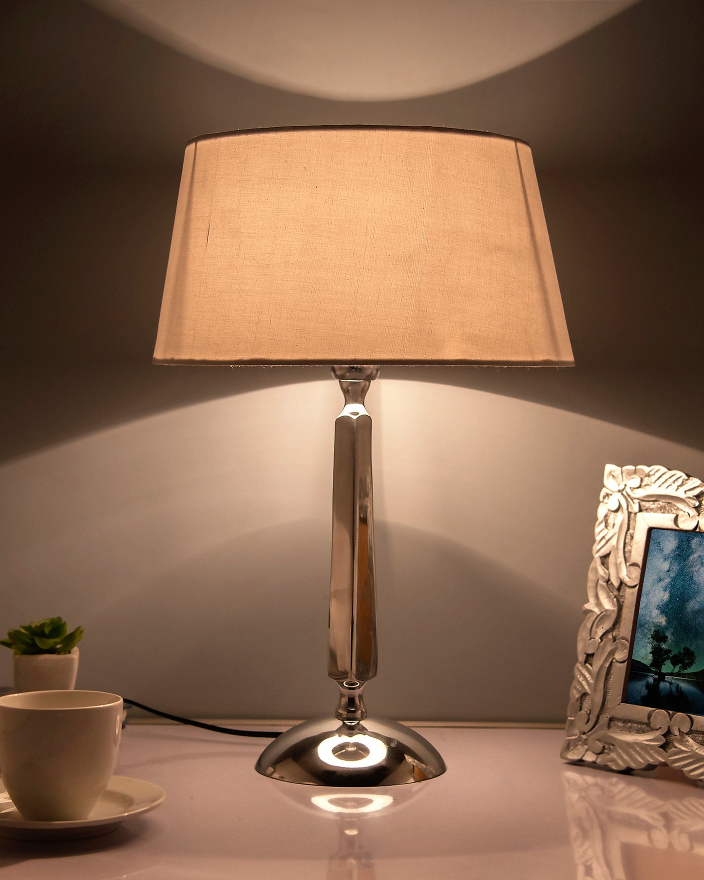 Classic Cubist Chrome Lamp With Shade