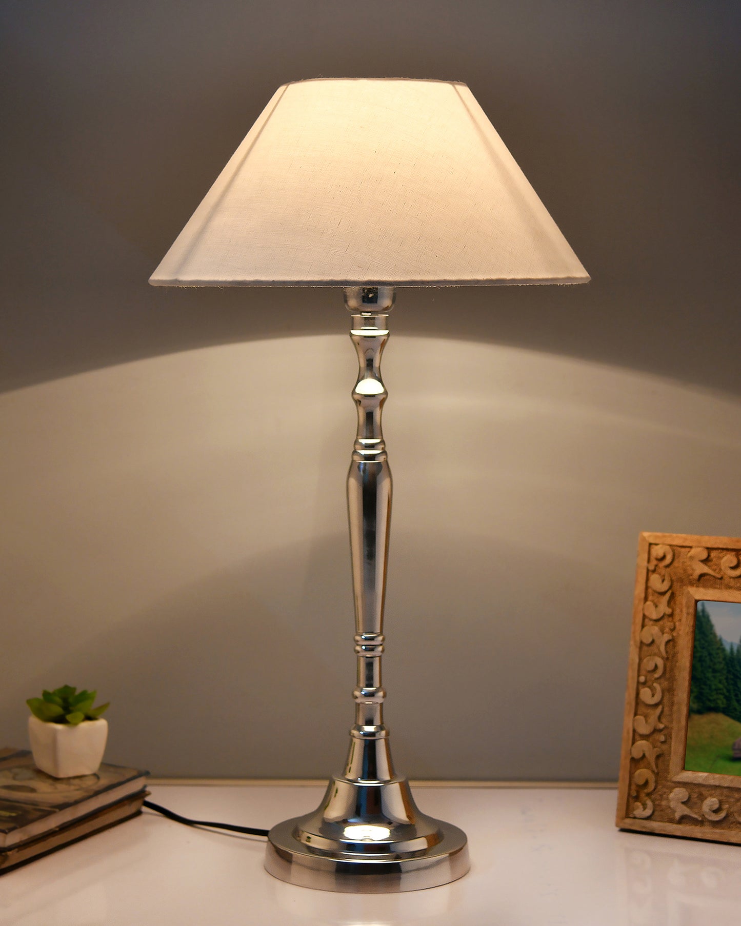 Imperial nickel brushed lamp with shade