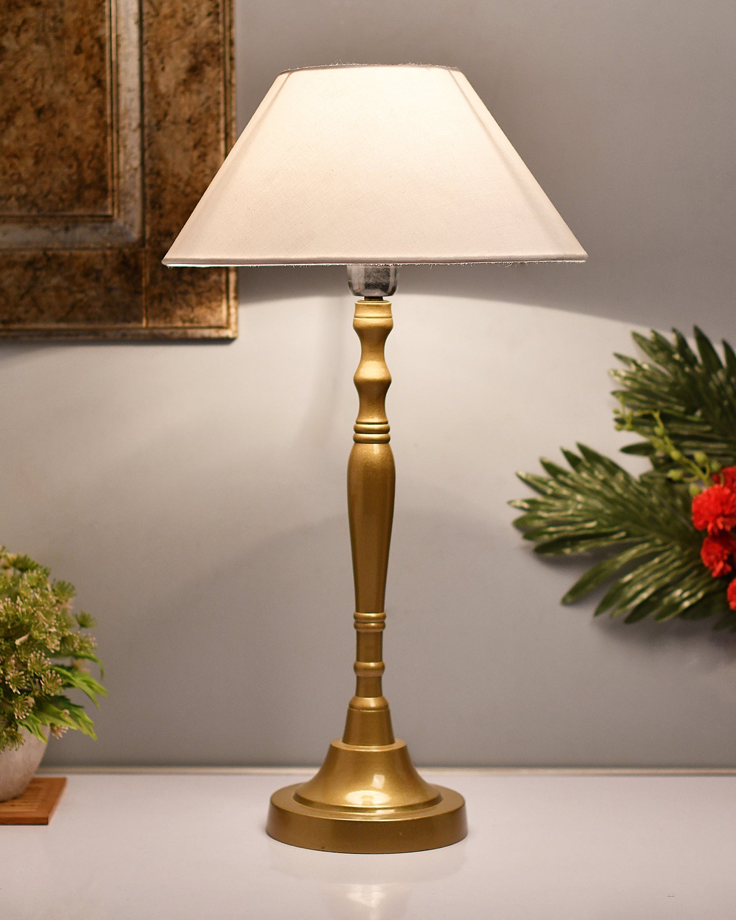 Imperial gold brushed lamp with shade