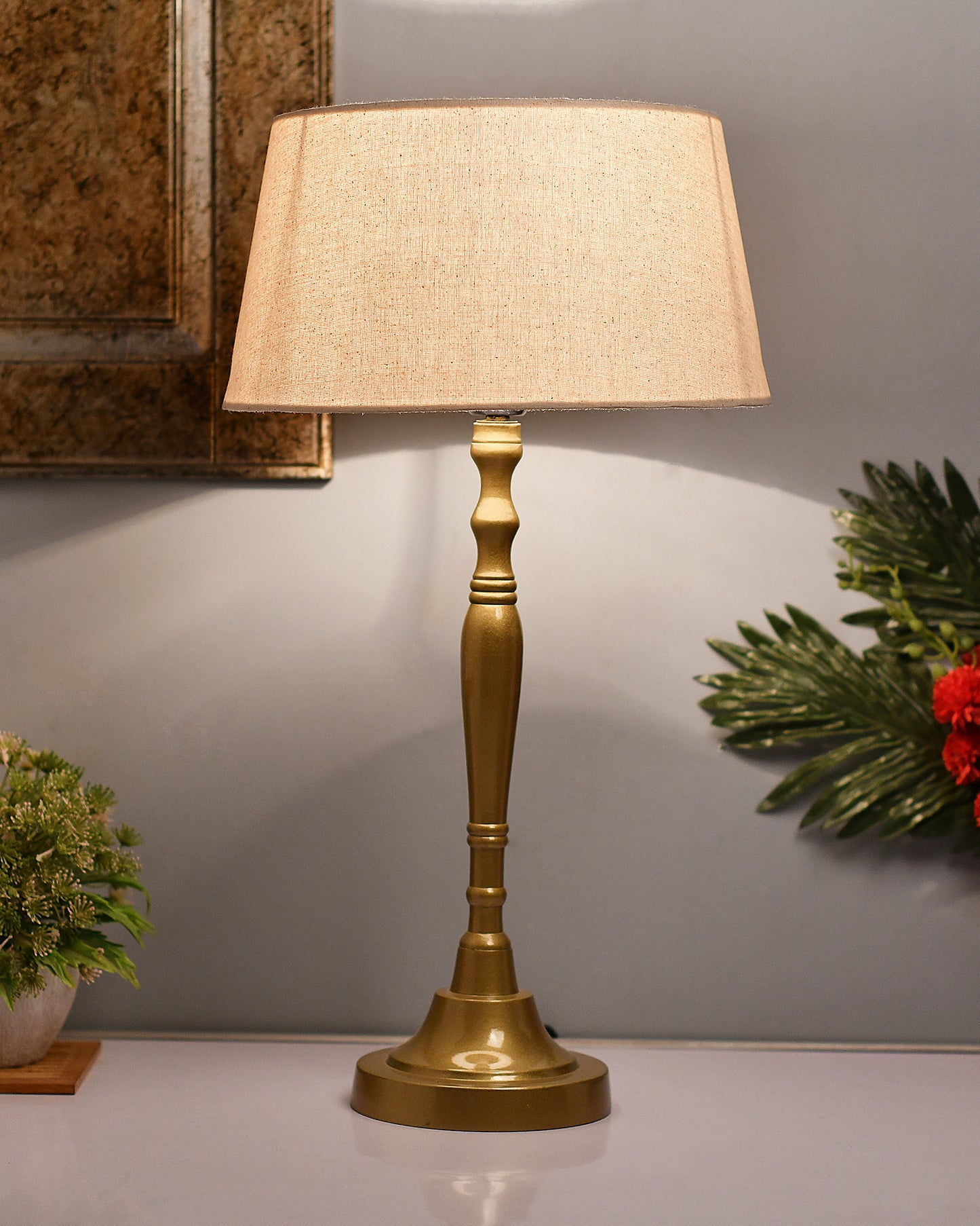 Imperial gold brushed lamp with shade