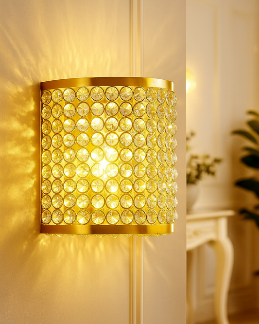 Crystal French Wall Sconce Lamp, Decorative Door Light,Gold and Crystal