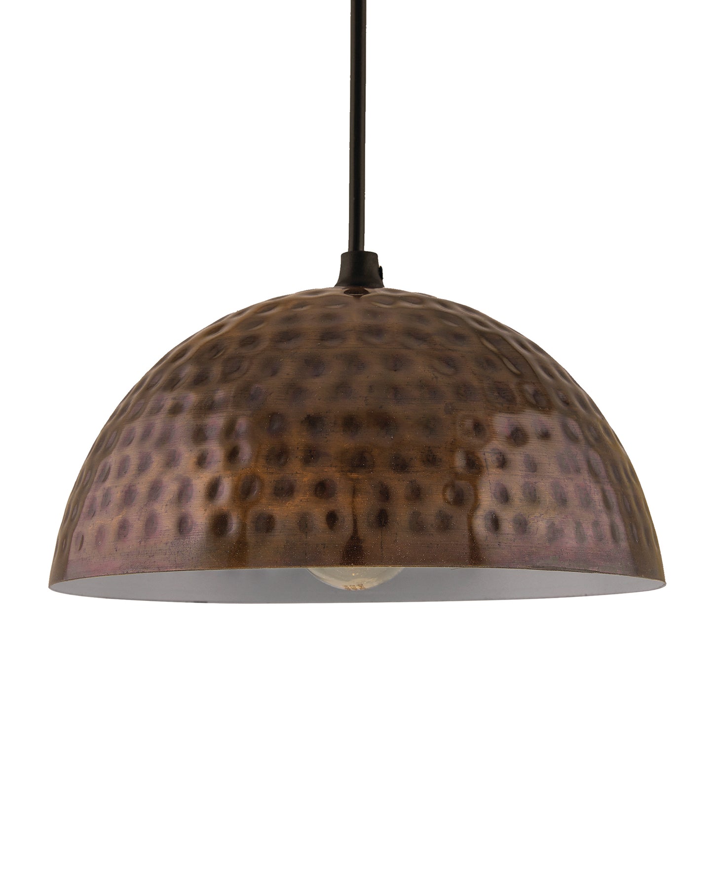 Antique copper hammered pendant, hanging lamp, 10"