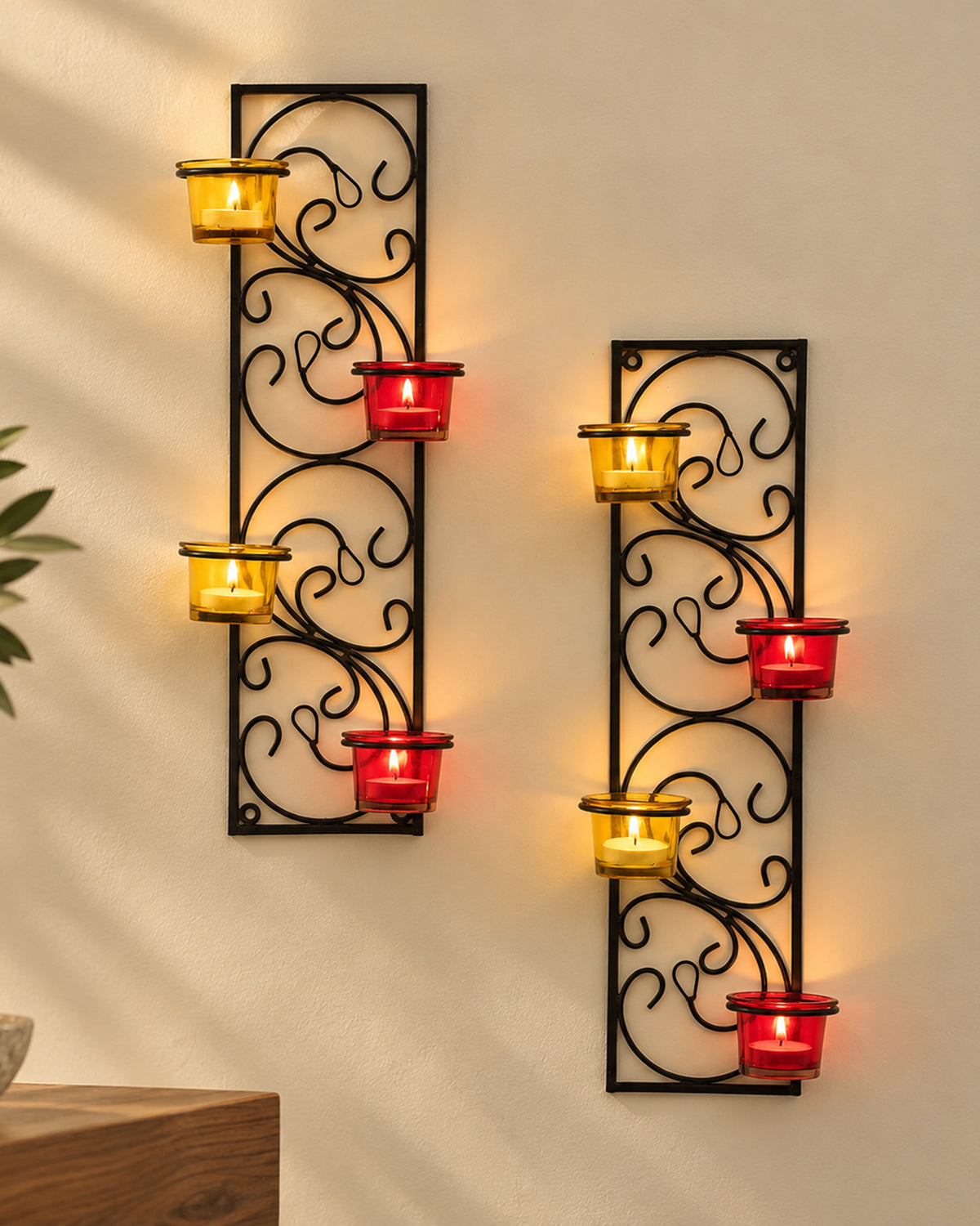 Wall Hanging Twisted Petals Tea Light Candle Diya Holders, Set of 2,Candle holder