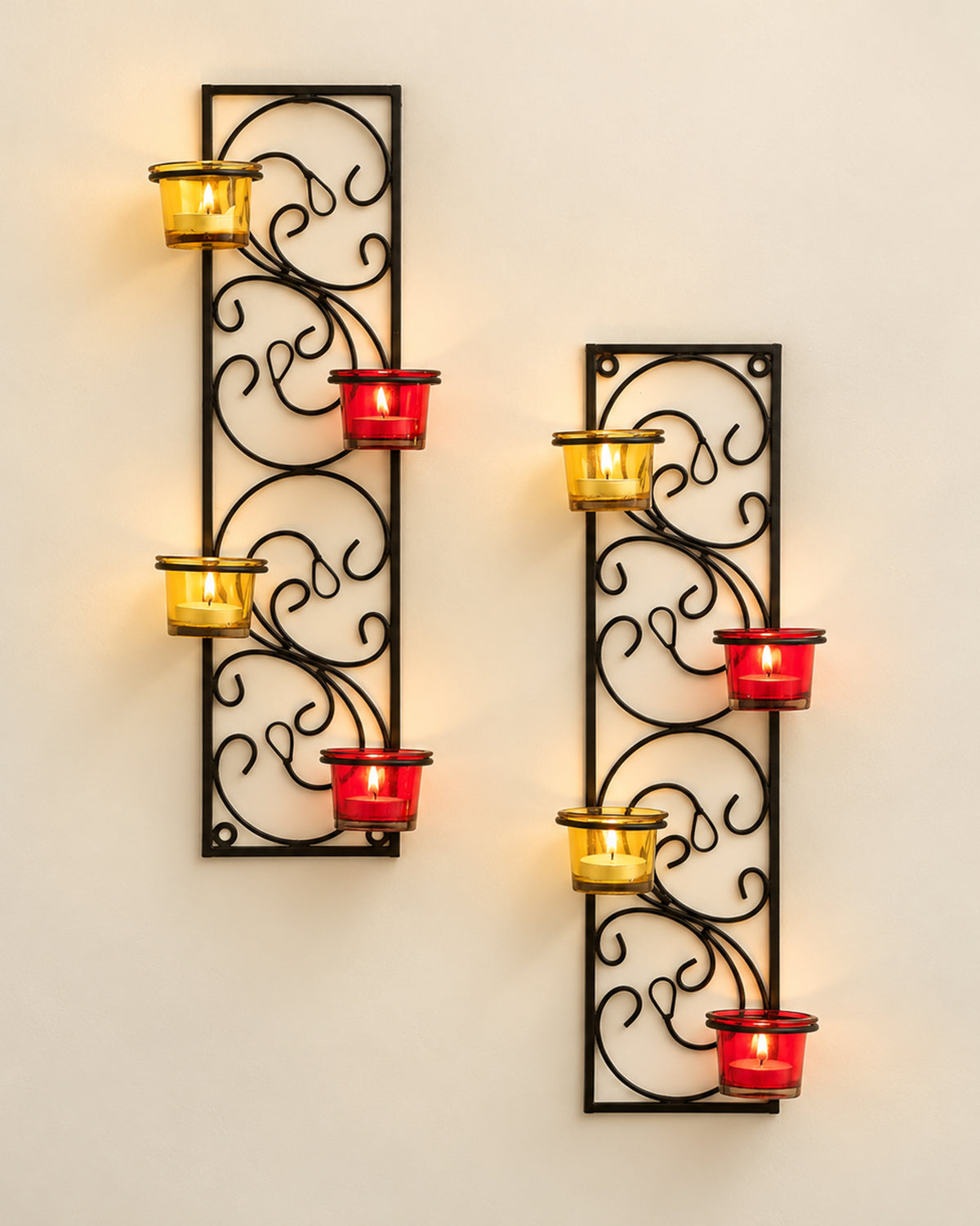 Wall Hanging Twisted Petals Tea Light Candle Diya Holders, Set of 2,Candle holder