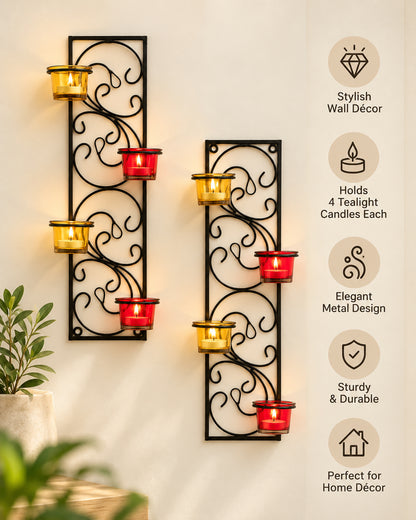 Wall Hanging Twisted Petals Tea Light Candle Diya Holders, Set of 2,Candle holder