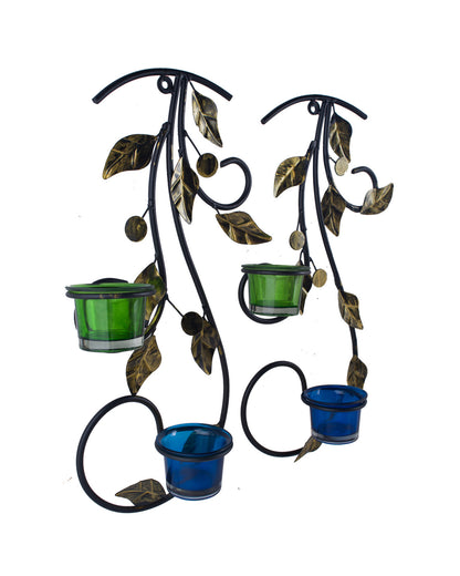 Wall Hanging leafy vine candle stand, Wall Sconce with Glass and candles