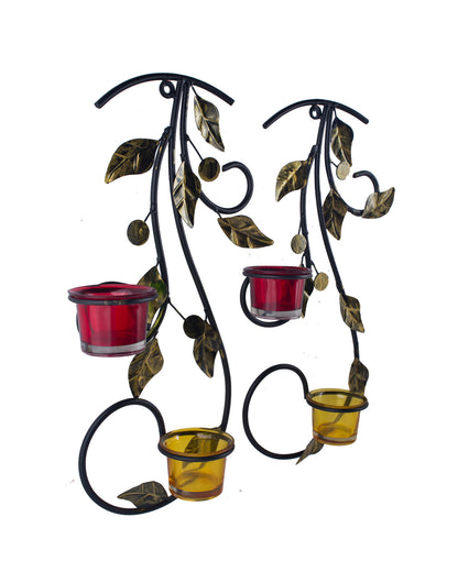 Wall Hanging leafy vine candle stand, Wall Sconce with Glass and candles