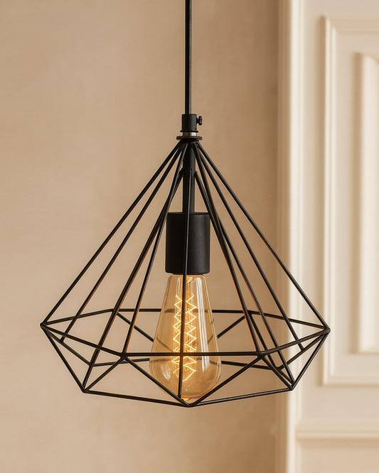 Edison Filament Hanging DIAMOND caged, E27 Holder, Decorative, Urban Retro style, Black color metal