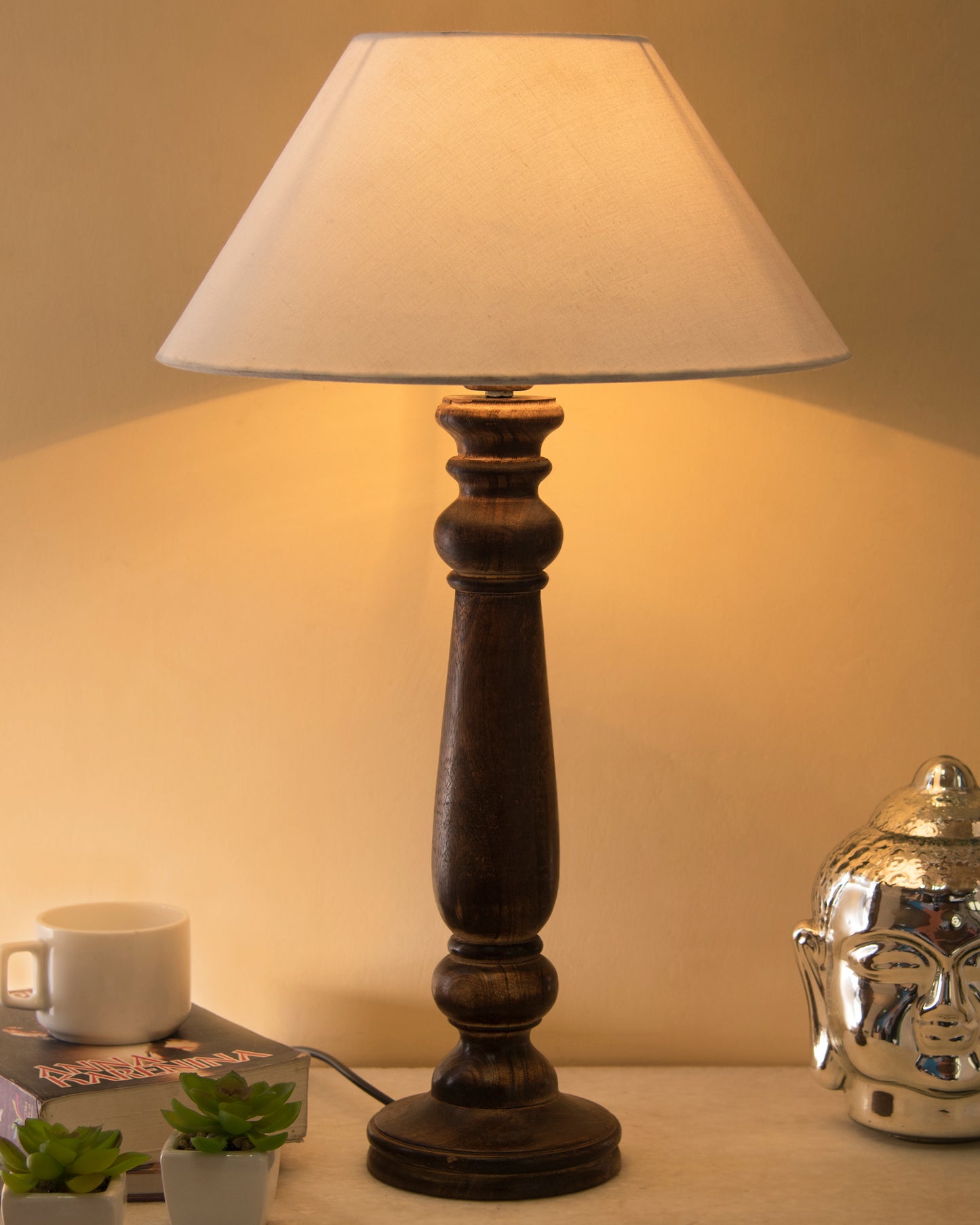 Mabel Antique Black Wood Table Lamp With Shade