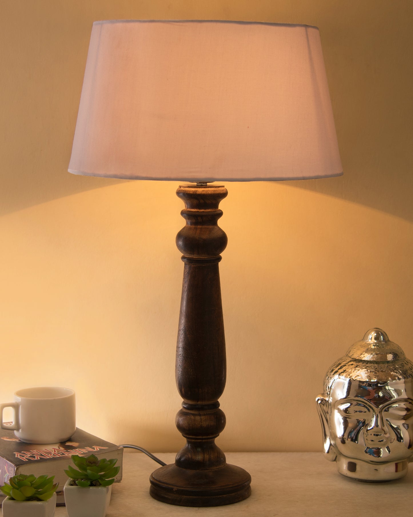 Mabel Antique Black Wood Table Lamp With Shade