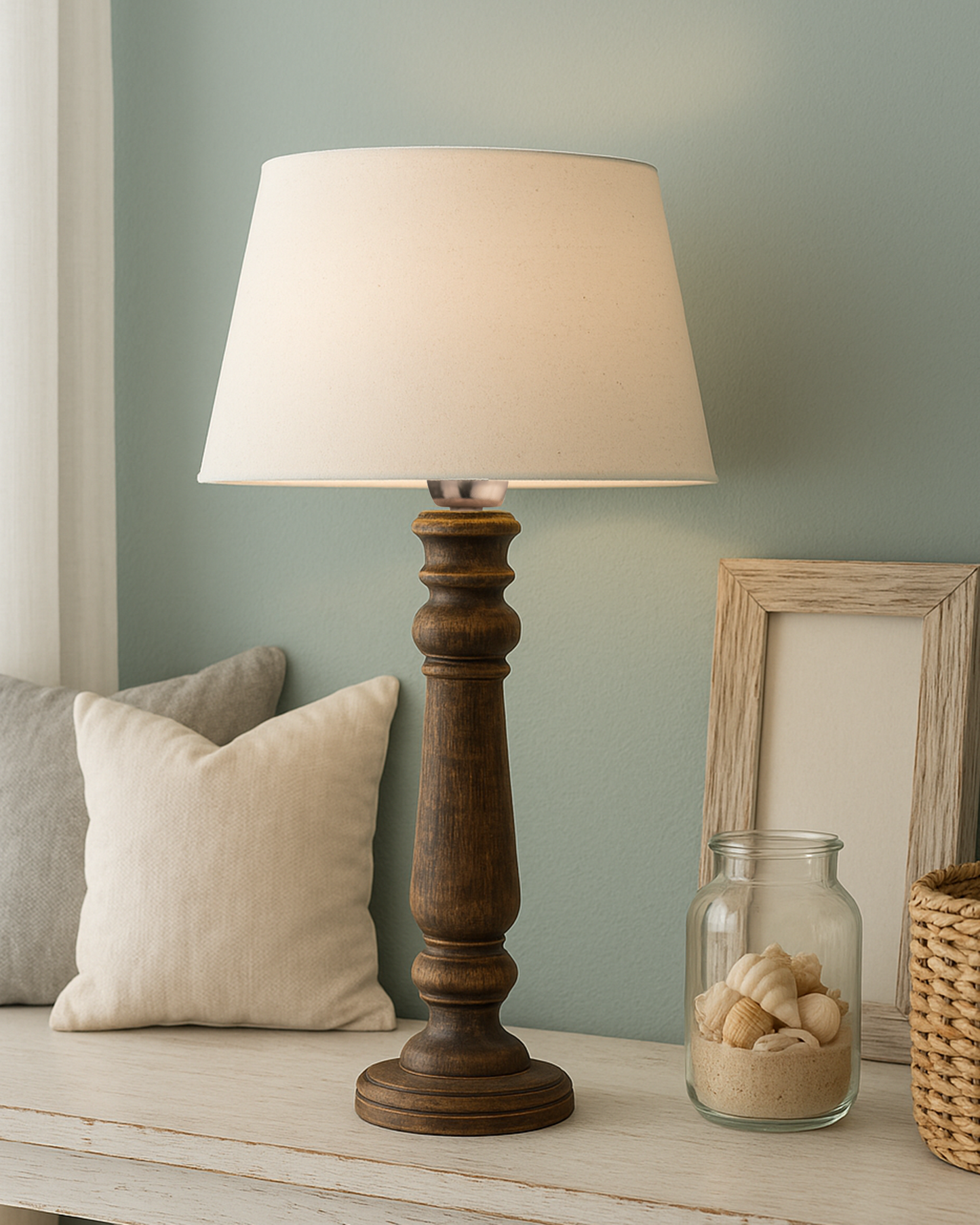Mabel Antique Black Wood Table Lamp With Shade