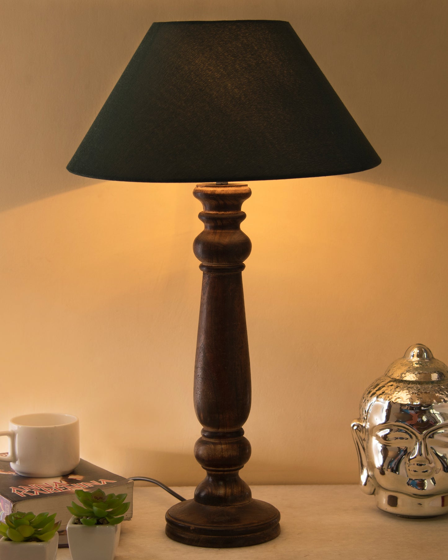 Mabel Antique Black Wood Table Lamp With Shade