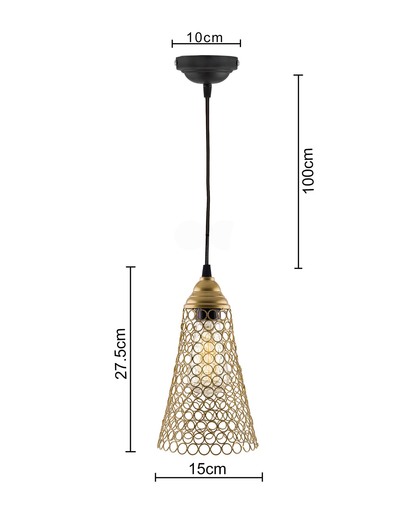 Hanging Golden Steel Cone light, hanging light and fixture