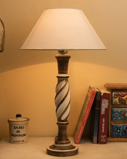 Antique White Twister wooden table lamp with shade