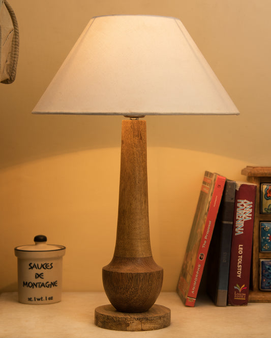 Classic Cubist Wooden Table lamp, with shade