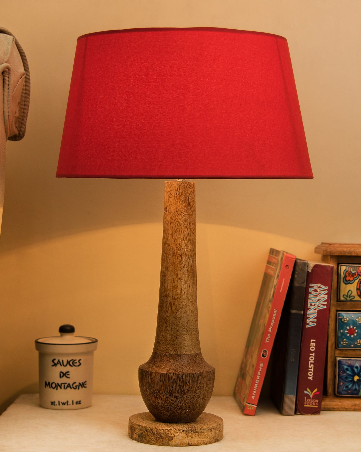 Classic Cubist Wooden Table lamp, with shade