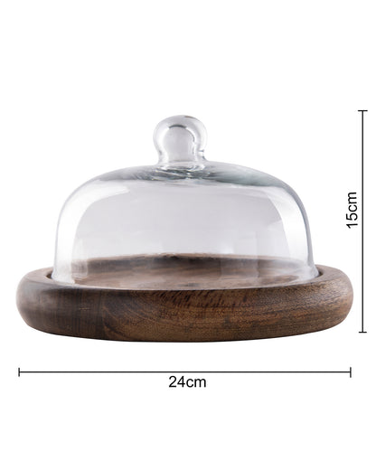 Rustic Flat base cake/cupcake stand with glass dome, cookie/dessert serving platter