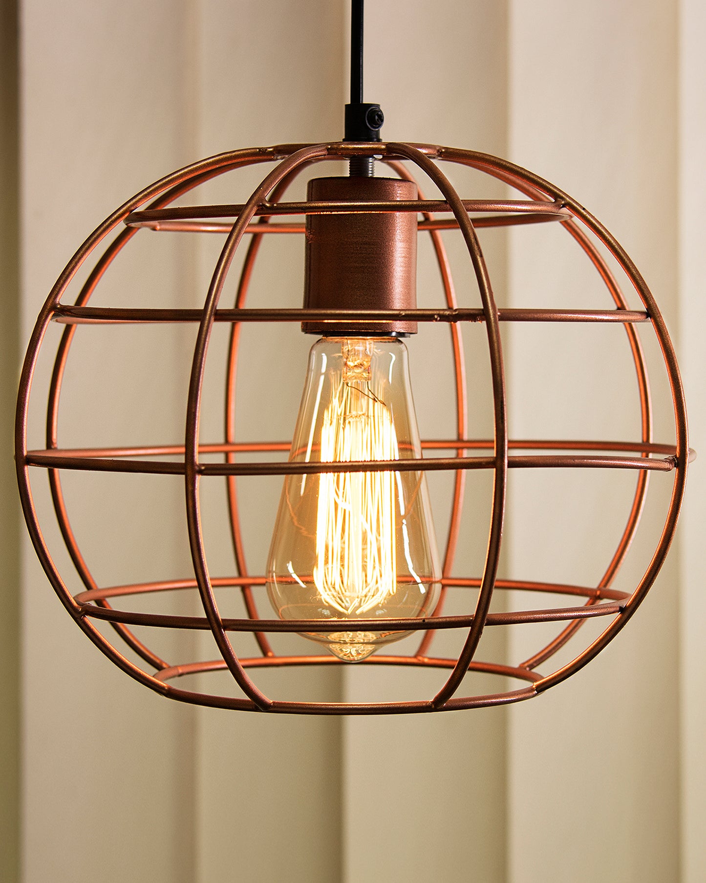 Copper Edison Filament Hanging Classic Sphere, Rose Gold, E27 Hanging Ceiling Light for LED/Filament Bulb, Decorative Urban Retro Lighting