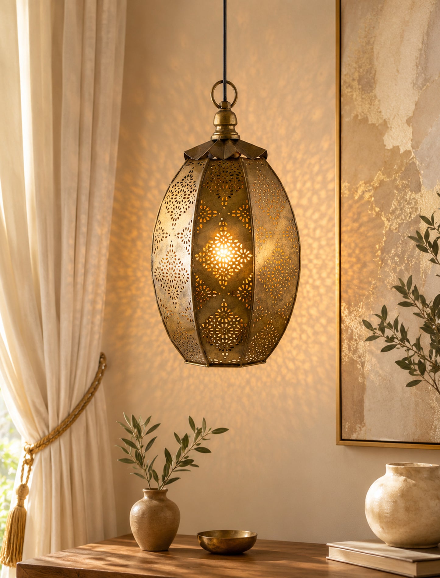 Antique Oval Moroccan hanging ceiling lamp, antique finish hanging pendant light