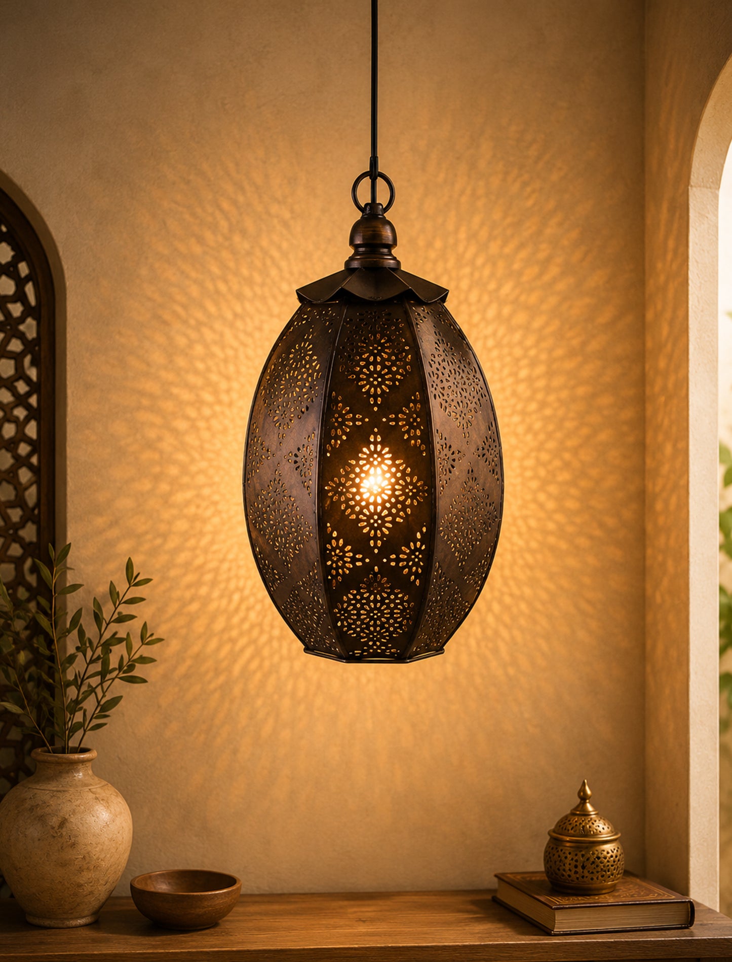 Antique Oval Moroccan hanging ceiling lamp, antique finish hanging pendant light