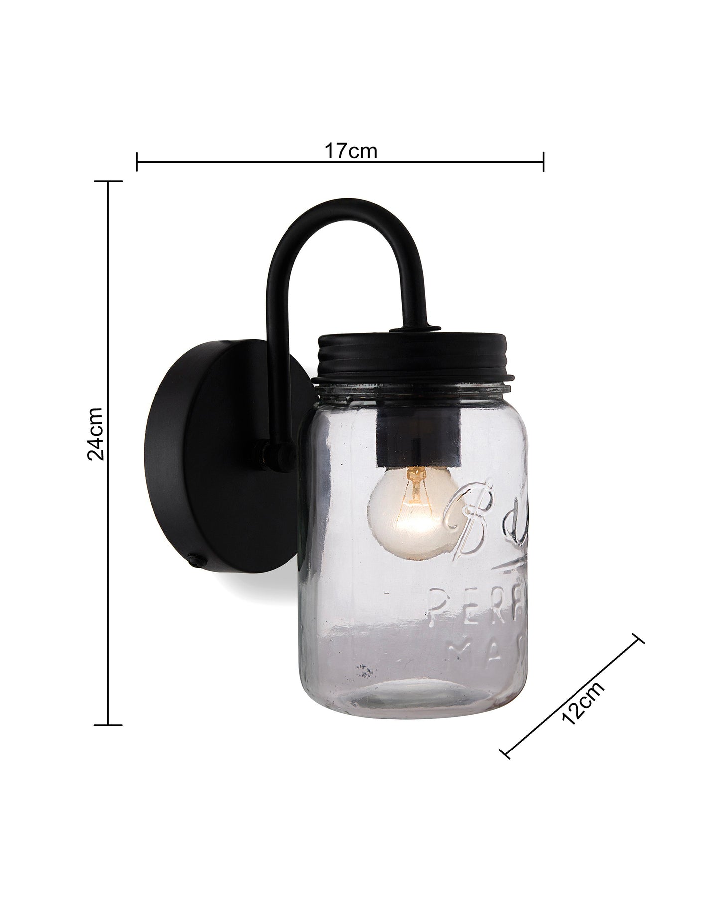 Rustic Matt Black Wall Lamp hanging with Mason jar, Downlight for Home Interior, E27 holder