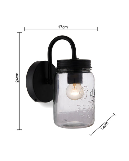 Rustic Matt Black Wall Lamp hanging with Mason jar, Downlight for Home Interior, E27 holder