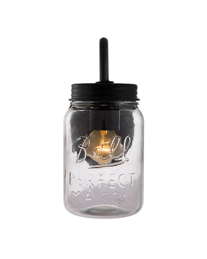 Rustic Matt Black Wall Lamp hanging with Mason jar, Downlight for Home Interior, E27 holder