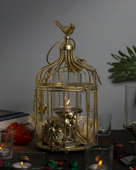 Bird Cage with Floral Vine Small Single, with hanging chain