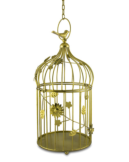 Bird Cage with Floral Vine Large Single, with hanging chain