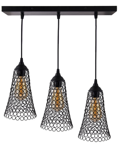 3-lights Linear Cluster Chandelier Cone hanging Pendant Light, kitchen area and dining room light