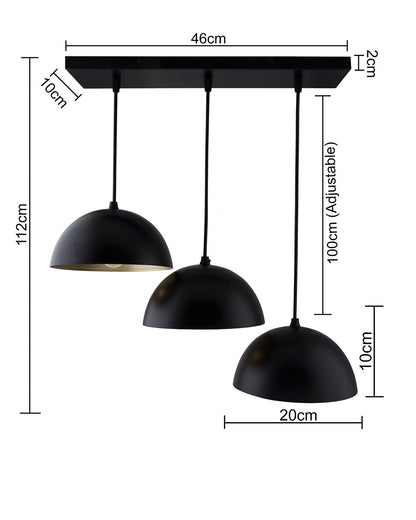 3-lights Linear Cluster Chandelier Black 8" Pendant hanging Pendant Light, kitchen area and dining room light