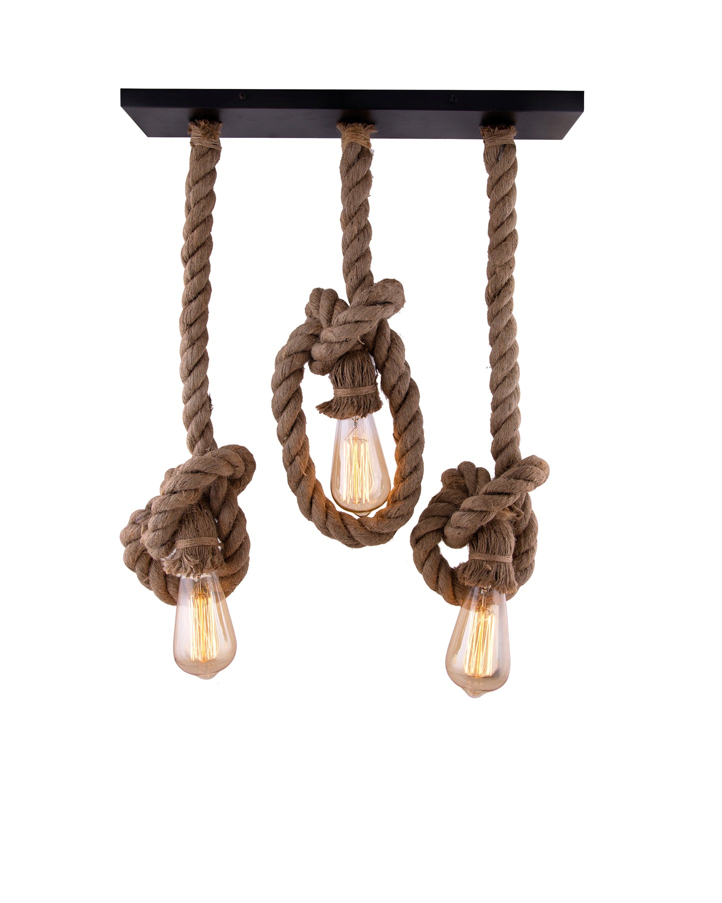 3-lights Linear Cluster Chandelier Edison Rustic Rope hanging Pendant Light, kitchen area and dining room light
