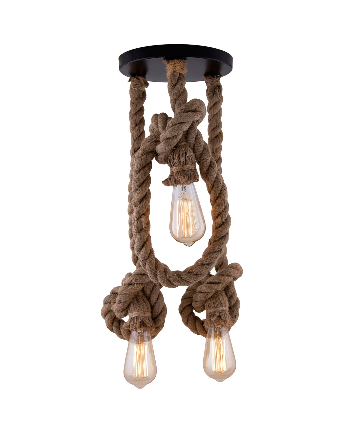 3-lights Round Cluster Chandelier Edison Rustic Rope Pendant Hanging Pendant Light, Bar Cafe Pub fancy Light