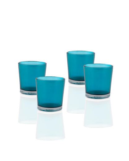 Glossy Votive Set (4 Pieces) Turquoise glass candle holder, with T-lights