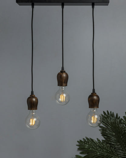 3-lights Linear Cluster Chandelier Edison Filament Wooden Bubble holder hanging Pendant Light, kitchen area and dining room light