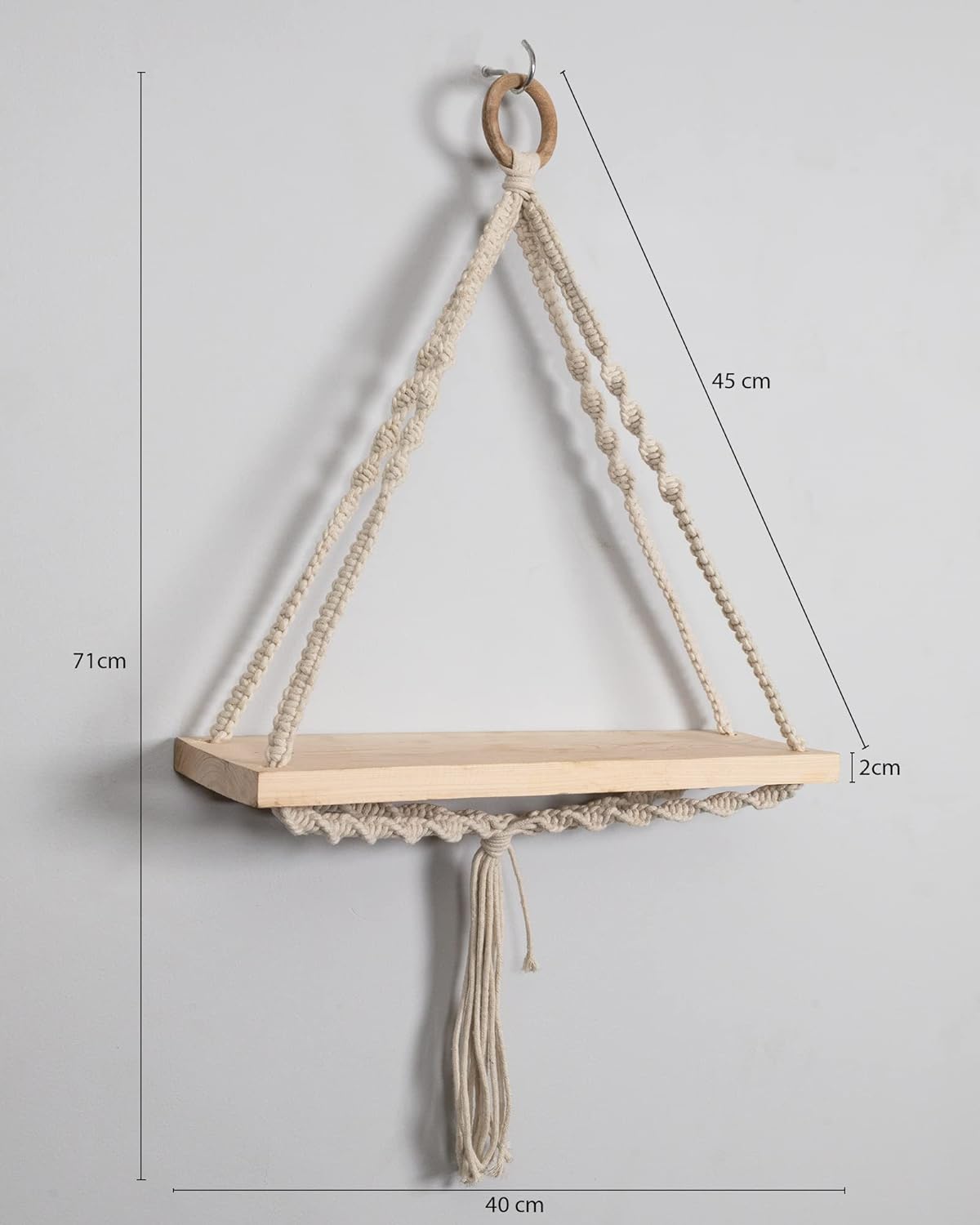 Triangle Rope Hanging Shelves Set of 2, Wood Floating Shelf for Wall Décor Bedroom Bathroom Living Room, Display Shelving for Hanging Plants Photos