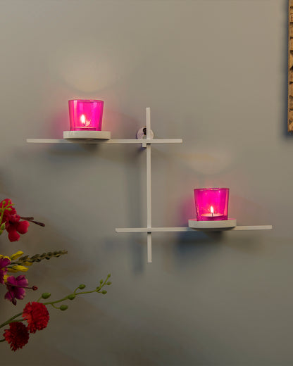 White Scorching Ladder with Pair of Votive Pink Wall Hanging Candle Tealight Holder, Set of 2