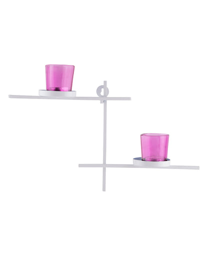 White Scorching Ladder with Pair of Votive Pink Wall Hanging Candle Tealight Holder, Set of 2