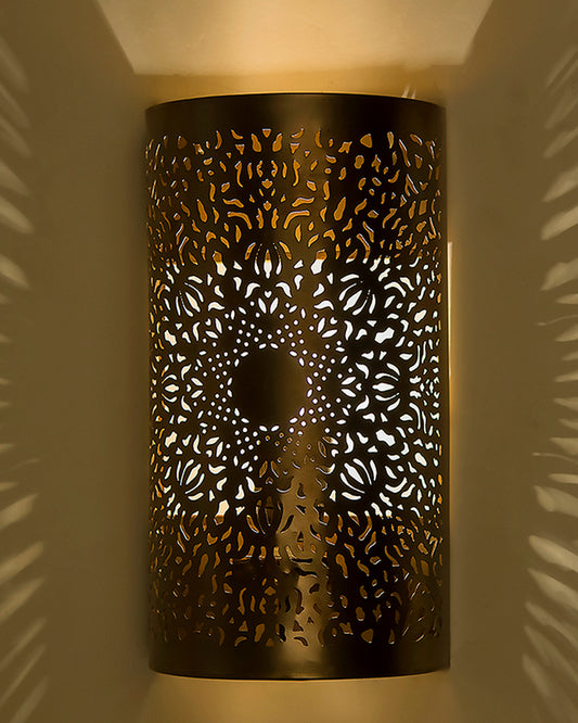 Moroccan filgree wall lamp, antique brass finish