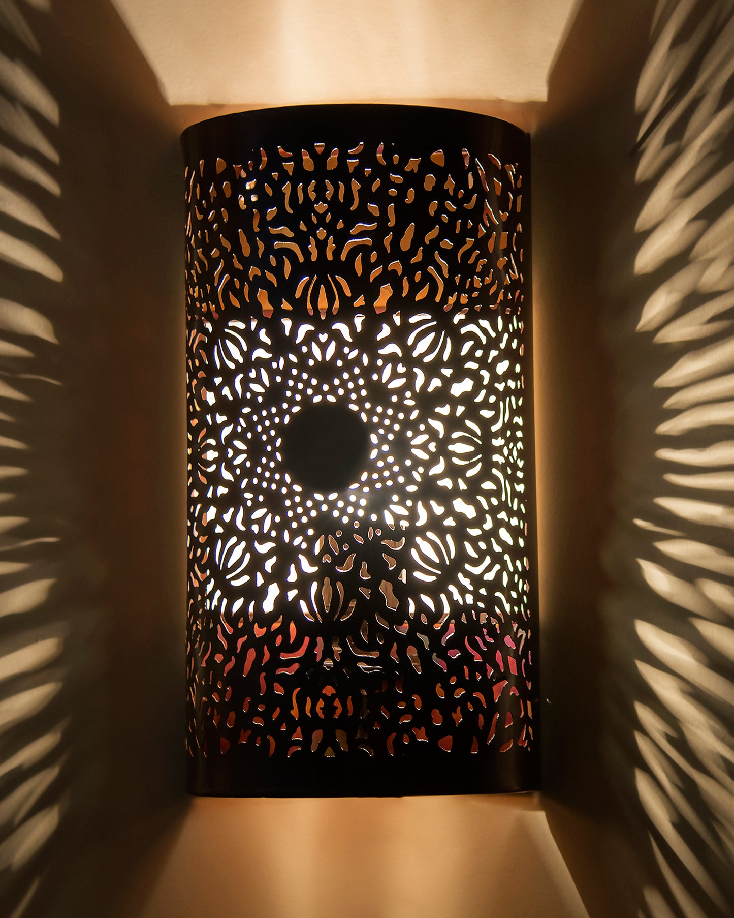 Moroccan filgree wall lamp, antique brass finish