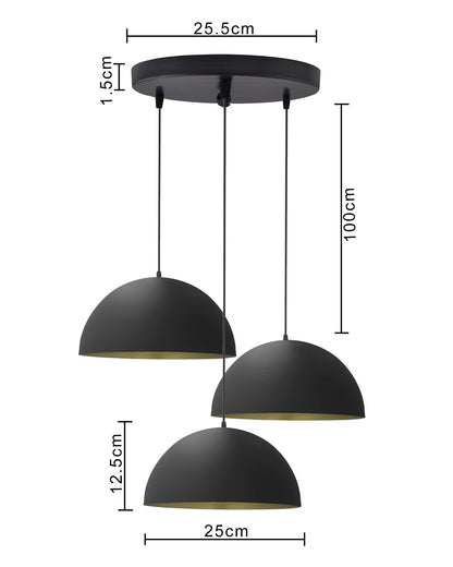 3-lights Round Cluster Chandelier Black 10" Pendant Hanging Pendant Light with Braided Cord